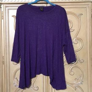 Iman soft sparkly sharkbite purple blouse nwot M